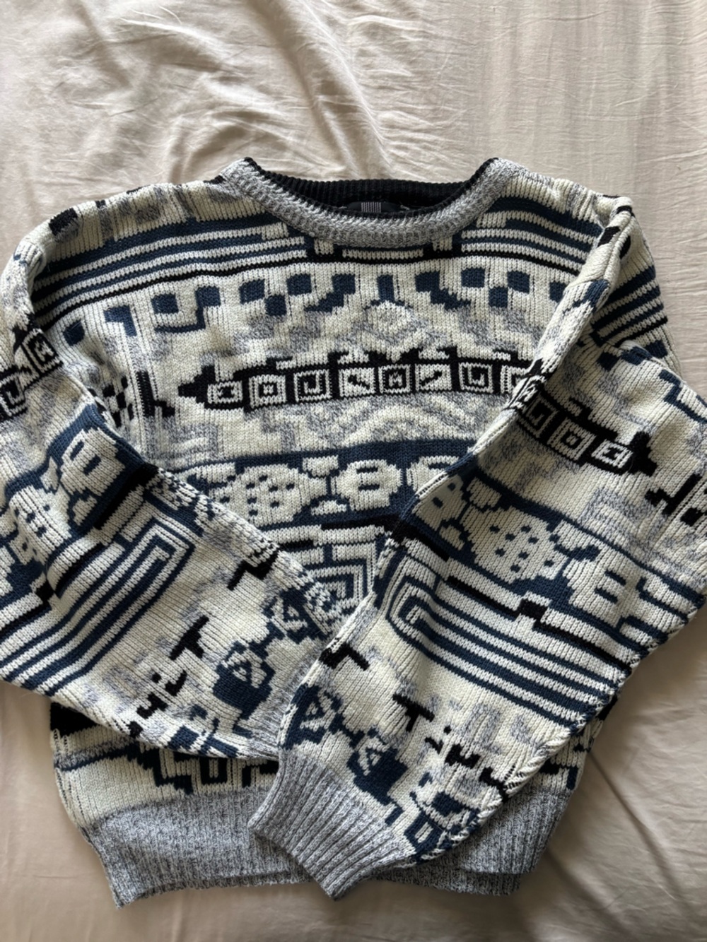 Expressions Navy & Cream Geometric Crewneck Sweater